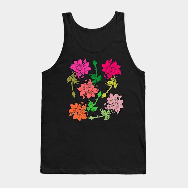 Rose Floral Line Art Pattern Tank Top by Alex